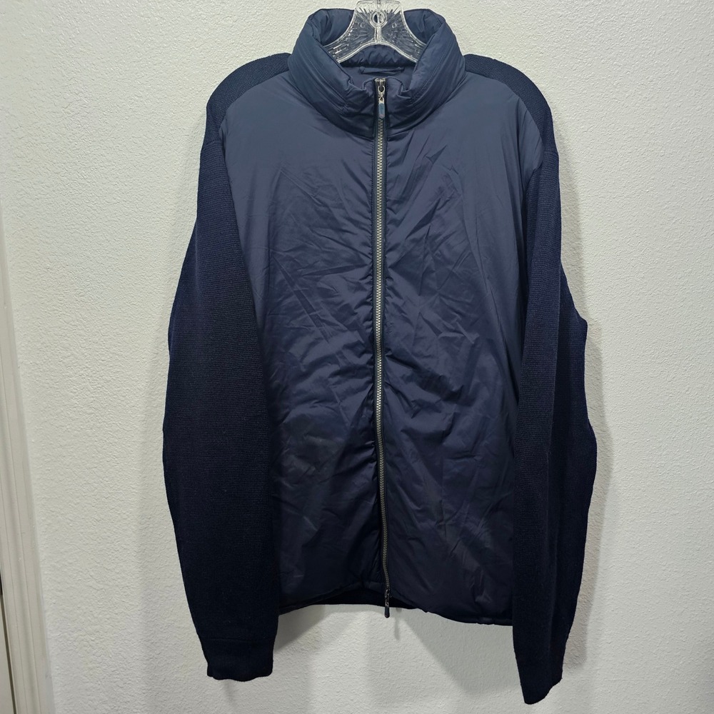 Johnnie-O Mens XL Navy Blue Hybrid Quilted Full Zip Merino Wool Blend Jacket